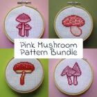 Pink Mushroom Cross Stitch Pattern Bundle | Cute Mushroom PDF Patterns